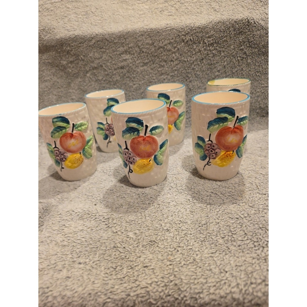 Vintage‎ Basket Weave Fruit Glass Tumblers Set Of 6 Made In Japan